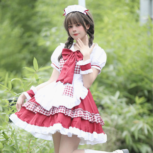 Lolita Maid Outfit Black Checkered Polyester Dress Set For Anime Cosplay Role Playing Summer 2023 - Product Image 3