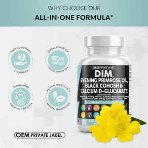 All-in-1 Suplemento DIM Evening Primrose <span class=keywords><strong>Black</strong></span> <span class=keywords><strong>Cohosh</strong></span> Cálcio D-Glucarato-Suporte Hormonal Vitaminas Cápsulas para Mulheres - Product Image 5