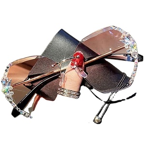 Custom Logo Newest Trending Custom Logo Luxury Rhinestone Shades <b>Sunglasses</b> UV400 Metal Rimless Diamond <b>Sunglasses</b> for Women - Product Image 6