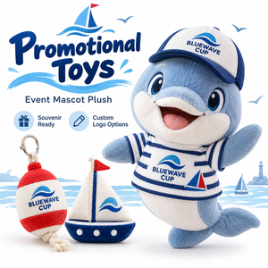 Mascotte en peluche personnalisée pour festival des sports nautiques, avec logo imprimé, pour événements de plage, stand de vendeur, sacs promotionnels et jouets publicitaires - Product Image 1