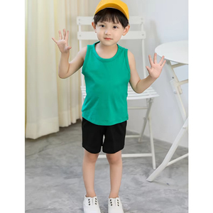 Débardeurs solides en coton doux pour garçons et filles T-shirts Débardeurs d'été sans manches pour enfants - Product Image 1