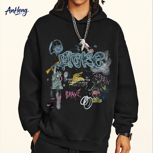 Sweat à capuche 360G épais pour homme, style graffiti, coupe oversize, streetwear vintage, imprimé graphique, fournisseur personnalisé - Product Image 1