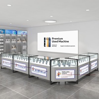 Nouvelle vitrine pour téléphones portables avec éclairage LED en verre, fonction lumineuse pour montres et lunettes, rangement multifonctionnel portable doré