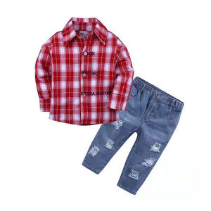 Infant Boy Suit Set <b>Girls</b> Autumn Gentleman Striped Shirts + Denim Pants Clothes 2pcs Children Sets Hole <b>Jeans</b> Kids Boy Clothing - Product Image 6