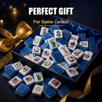 Mahjong Patriótico de EE. UU. - Fichas de Mahjong Acrílicas con Brillo Azul y Diseño de Bandera y Águila, Juego de 160 Fichas para Noche de Juegos