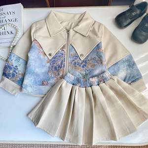 Set in due pezzi per ragazze <span class=keywords><strong>elegante</strong></span> gonna a pieghe in pelle con stampa coreana top Casual tinta unita per il nuovo abito per bambini primavera autunno - Product Image 1