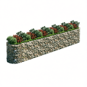 Jardinières surélevées en gabion extra longues en fer galvanisé argenté pour jardin, style rustique, design elliptique - Product Image 1