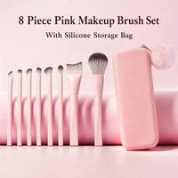Ensemble de 8 pinceaux de maquillage personnalisés avec logo, rose, synthétiques doux, pour voyage, mignons, outils cosmétiques pour le visage, pinceaux pour le fond de teint et les fards à paupières, avec étui