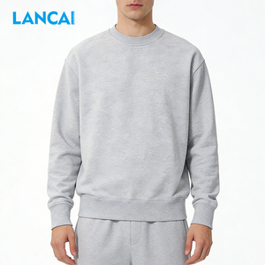 Custom Made by LANCAI Factory 400 GSM Logo Cotton Crewneck Blank Long Sleeve Sweatshirt Fashion Casual Sweatshirt <b>for</b> Men - Product Image 1
