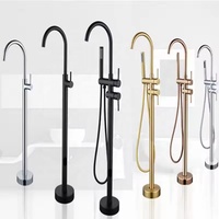 Robinet de baignoire sur pied en laiton gris anthracite avec étagère, mitigeur de baignoire moderne en laiton avec douchette, 360° °   Robinet pivotant pour hôtel et villa