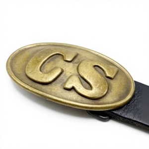 Vintage Style CS Embossed Oval Belt <b>Buckle</b> with Genuine Black Leather <b>Strap</b> - Durable Metal Accessory for Casual Apparel - Product Image 4