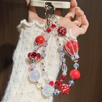 Lujoso Colgante para Teléfono de Globo Aerostático Rojo, Correa para Teléfono con Cuentas de Cristal de Alta Calidad, Estética Y2K, Joyería Tecnológica, Cordón, Regalo