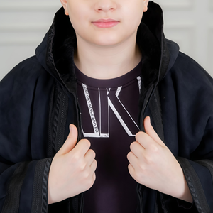 开斋节黑色连帽儿童冬季阿巴亚拉链前普通伊斯兰服装沙特迪拜节日聚会 - Product Image 3