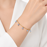 Bracelet en acier inoxydable pour femme avec perles en cristal, chaîne dorée avec pendentifs facettés bleus, oranges ou noirs, 15,5+3,5 cm