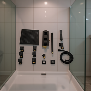 Douche de pluie moderne 12 pouces noir mat murale thermostatique en laiton massif avec douchette et six jets de pulvérisation pour le bain - Product Image 2