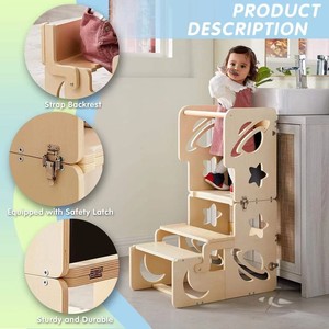 Childrens 3 In 1 Wooden Learning Tower With Chalkboard And <b>Step</b> <b>Stool</b> For Toddlers Montessori Climbing Chair - Product Image 4