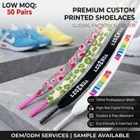 Lacets plats en polyester personnalisés de 10 mm, imprimés avec logo, motif personnalisé, haute résistance à l'usure, lacets de sport