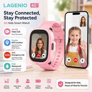 LAGENIO K3 Smartwatch 4G per Bambini <span class=keywords><strong>con</strong></span> SIM, Schermo TFT da 1,7 Pollici, Videochiamata, Impermeabile IP68, <span class=keywords><strong>GPS</strong></span>, WIFI, LBS, A-<span class=keywords><strong>GPS</strong></span>, Certificato CE - Product Image 1