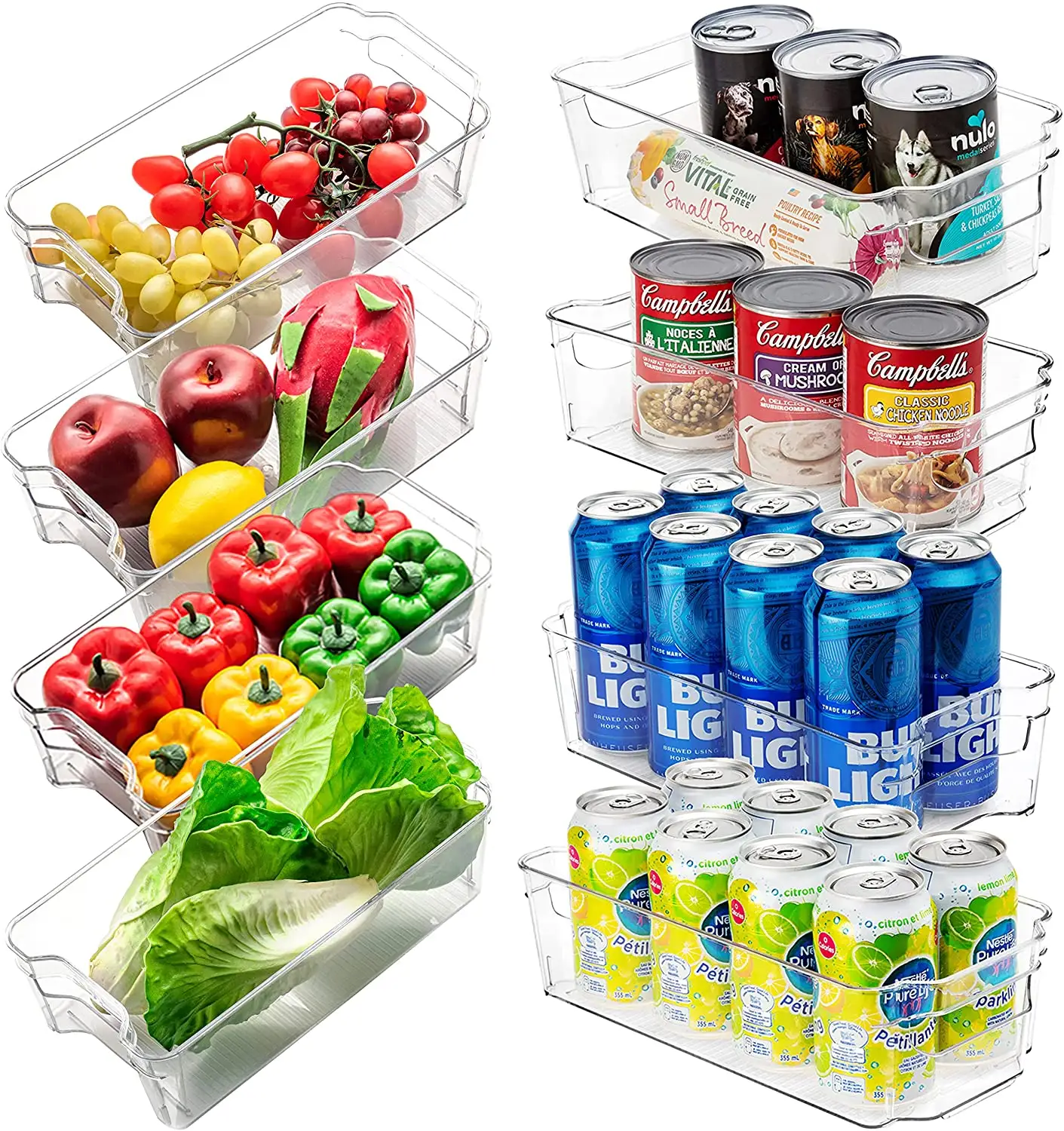 8 Pcs Clear Pantry Lagerplätze mit Griff Kühlschrank Küche Gefrier schrank Organisation Lebensmittel Gemüse Getränke Organizer für Kühlschrank
