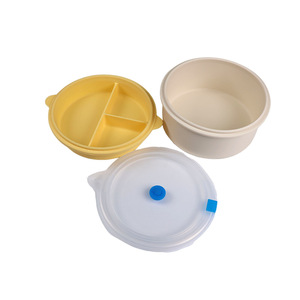 Silicone Lunch Box Round Three Compartment Microwave Safe Food Storage Container With Plastic Lid Bento Box Set - Product Image 1