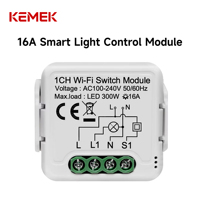Module d'interrupteur intelligent WiFi Tuya, contrôle de l'éclairage, relais 16A, charge LED 300W, AC 100-240V, interrupteur relais