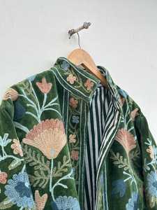 OEM Custom <b>Women</b> Floral Embroidery <b>Velvet</b> Suzani Jacket Elegant Mandarin Collar Long Sleeve Autumn Ladies <b>Coat</b> Outerwear - Product Image 5