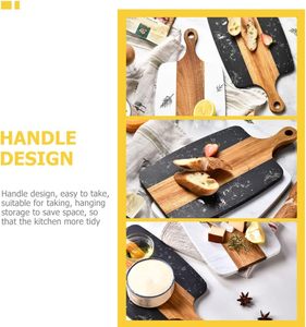 Planche à découper rectangulaire moderne et classique en bois d'acacia double face, écologique, avec jointures marbrées, pour fromage et cuisine - Product Image 5