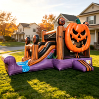 Structure gonflable combinée Halloween Citrouille Orange avec toboggan et château trampoline Jack-o'-lantern pour les entrepreneurs en événements de carnaval