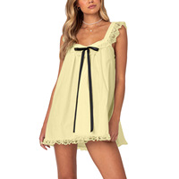 Nouvelle Arrivée Robe Courte Style Poupée pour Femme, Style Resort, Douceur Estivale, Dos Nu à Nœud Papillon, Bordée de Dentelle, Coupe Ample, Modèle 4005