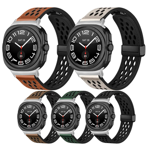 <span class=keywords><strong>Boucle</strong></span> pliante magnétique en <span class=keywords><strong>cuir</strong></span> respirant élastique creux pour Samsung pour Galaxy Watch 47mm Ultra Band Luxury Sport <span class=keywords><strong>Bracelet</strong></span> - Product Image 1