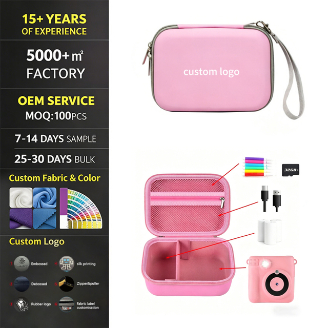Custom Logo Shockproof Kids Camera Carrying Case for Instant Print Camera Compatible with Kodak Canon Kids Digital Camera