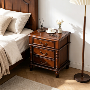 Traditional Dark <b>Walnut</b> Wood Nightstand 3-Drawer Antique Turned Leg Bedroom Furniture Storage <b>Cabinet</b> - Product Image 2