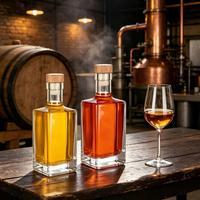 Bouteille en verre transparent vide avec bouchon en liège et couvercle en bois – Solution d'emballage haut de gamme pour Gin et Vodka