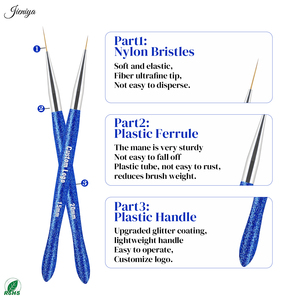 Prix compétitif, Ensemble de 3 pinceaux <span class=keywords><strong>liner</strong></span> pour nail art à poils en nylon, manche en plastique <span class=keywords><strong>bleu</strong></span> avec paillettes, pour gel, usage en salon - Product Image 3