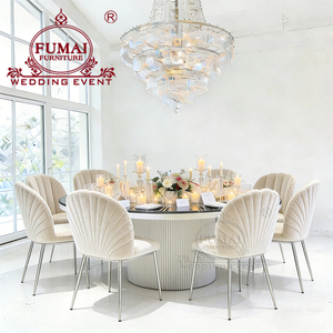 Muebles para Bodas, Mesa de Comedor Contemporánea con Base de Hierro Blanco y Tapa de Vidrio para Salón de Banquetes - Product Image 4
