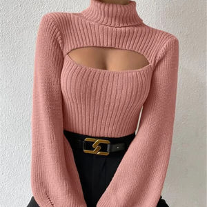 Suéter de mujer de alta calidad, suéter suelto versátil, suéter hueco de cuello alto, ropa exterior, tops para mujer - Product Image 1