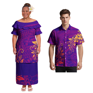 Camisas Hawaianas de Moda para Hombre con Cuello Camisero, Camisas con Volantes para Mujer, Puletasi Samoano, Conjuntos a Juego para Parejas para Fiestas Polinesias - Product Image 4