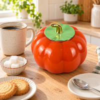 Stoples Permen Keramik Bone China Bentuk Labu dengan Tutup, Wadah Penyimpanan untuk Dapur Rumah, Hadiah Musim Gugur, Halloween, Thanksgiving, Grosir