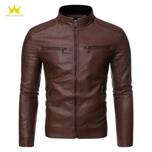 Blouson de moto en cuir PU fin pour <span class=keywords><strong>homme</strong></span>, col montant, rayé, double fermeture éclair, <span class=keywords><strong>grande</strong></span> <span class=keywords><strong>taille</strong></span>, décontracté, printemps-automne - Product Image 2