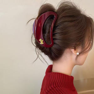 Pince à cheveux coréenne ovale creuse en plastique couleur unie, style nuage, pour femme - Product Image 2