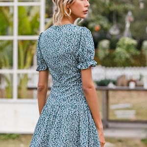 Nouvelle arrivée, vente en gros, robe décontractée pour femme, imprimé floral d'été, col en V sexy, manches courtes - Product Image 5