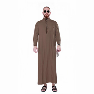Nuovo Design Yibaoli: Abito da Preghiera Arabo per Uomo, Thobe a Maniche Lunghe <span class=keywords><strong>con</strong></span> Colletto e Polsini per Ramadan ed Eid - Product Image 2