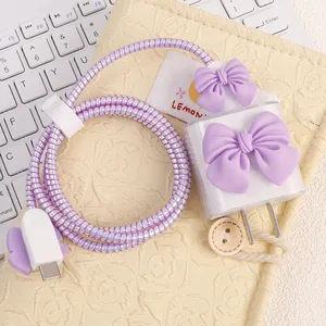 Pour <span class=keywords><strong>chargeur</strong></span> <span class=keywords><strong>iPhone</strong></span> 18W 20W 3D nœud papillon clair étui de protection USB <span class=keywords><strong>chargeur</strong></span> câble <span class=keywords><strong>enrouleur</strong></span> souple Silicone protecteur couverture Kit - Product Image 2
