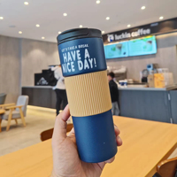 Mug Kopi Stainless Steel Dinding Ganda Botol Air Vakum Desain Kreatif Mug Minum Portabel Cangkir Terisolasi untuk Pelajar