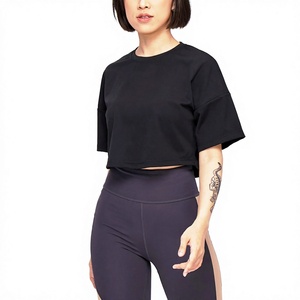 Camisetas Cortas Negras para Mujer, Cuello Redondo, Manga Corta, Corte Holgado, Oversize, de Algodón, para Primavera/Verano, Uso Casual, Personalizables - Product Image 2