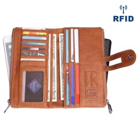 Dompet Wanita Minimalis Kulit Asli Anti RFID dengan Lapisan Poliester dan Penutup Ritsleting