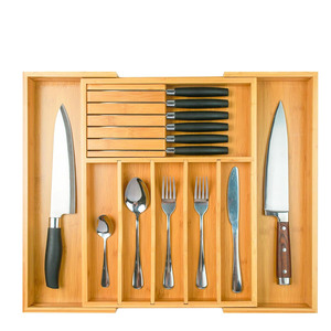 Organisateur de couverts extensible en bambou pour tiroir de cuisine, plateau à couverts, organiseurs de tiroirs en bambou, rangement de couverts - Product Image 6