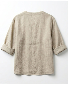 Chemise tunique pour femme en lin et coton respirant de qualité fantastique, manches trois quarts, col en V, coupe décontractée, été - Product Image 2