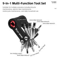 WEST BIKING Ensemble d'outils multifonctionnels 9 en 1 avec valve de gonflage Kit de réparation léger pour vélo