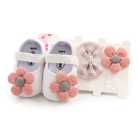 Chaussures pour bébé fille de 0 à 1 an, chaussures de princesse pour tout-petits, chaussures de bébé à fleurs et bandeau assorti